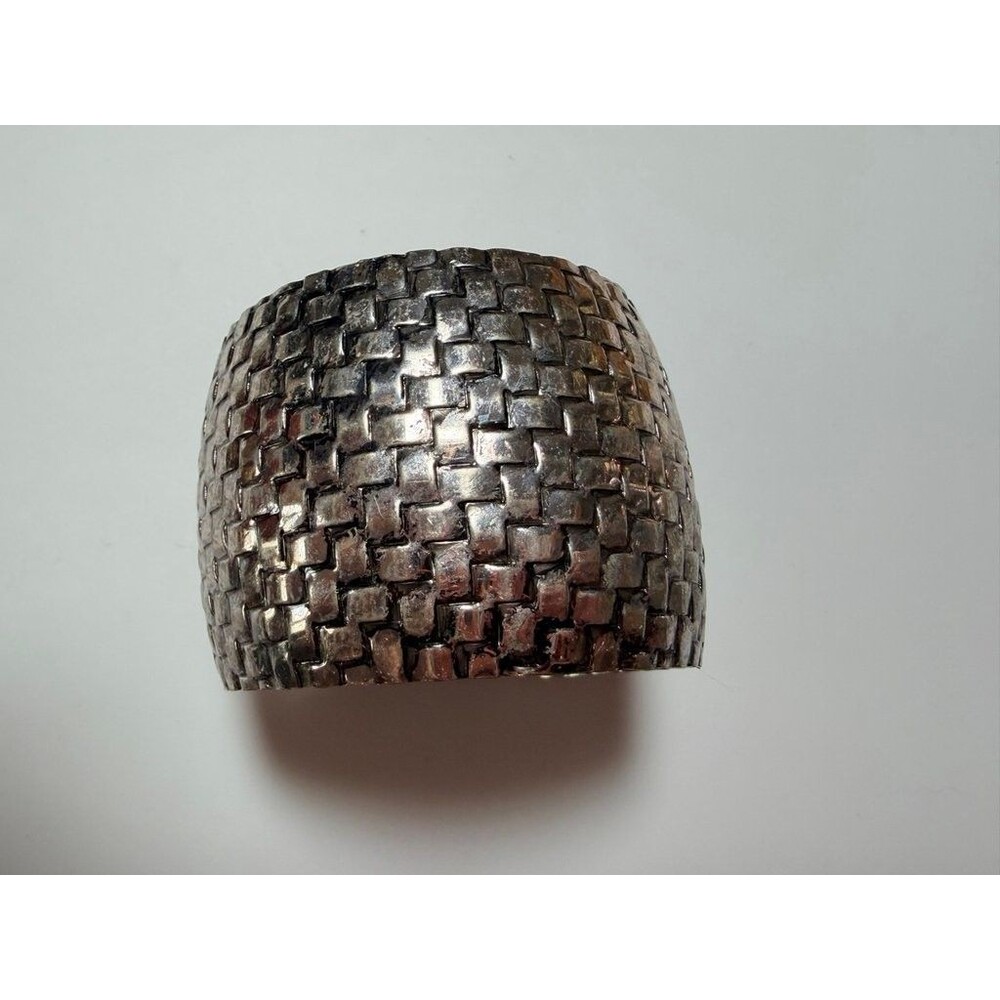 Vintage Wide Woven Textured Silver Tone Cuff Bracelet